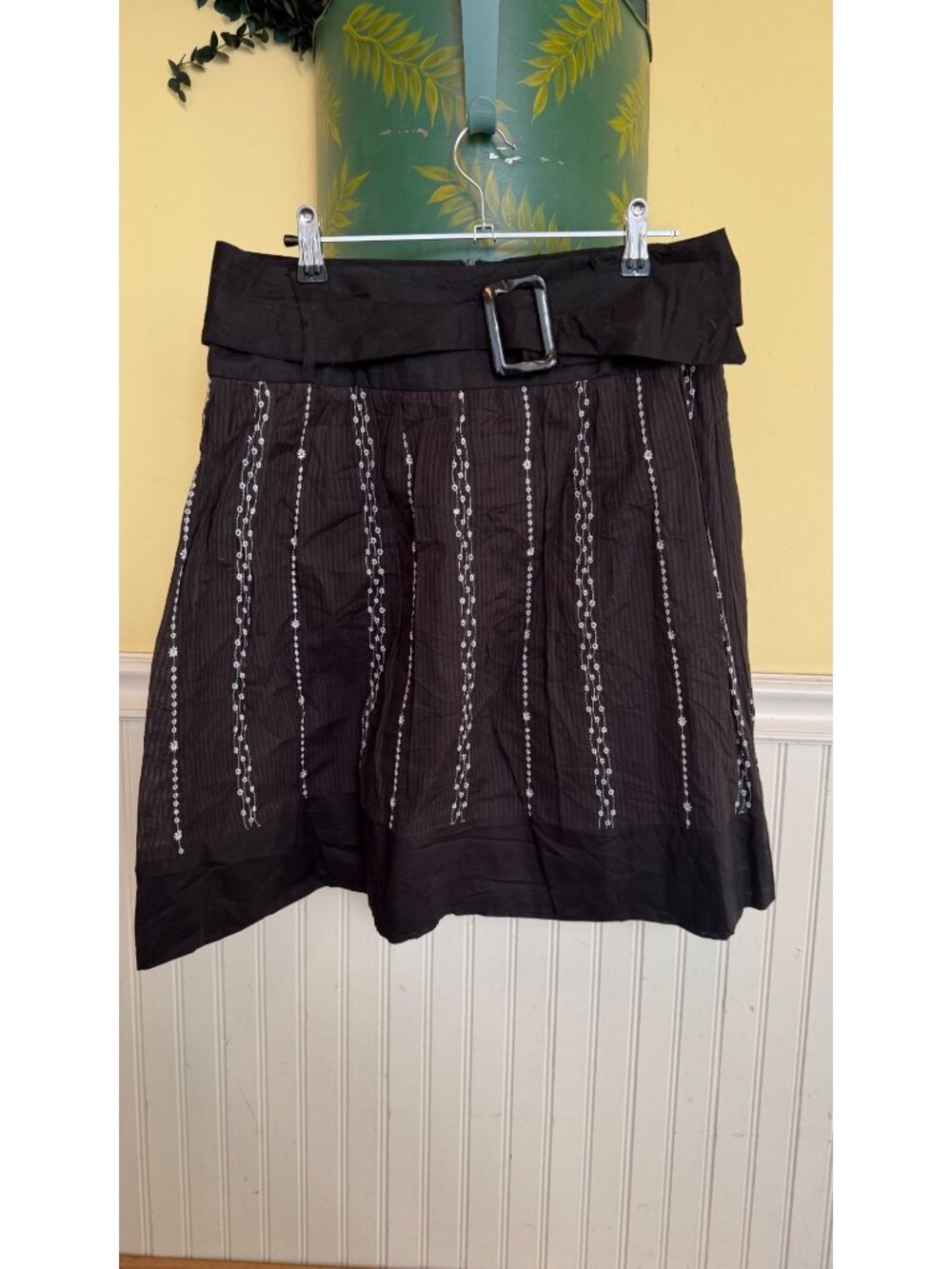 Joe Benbasset Black Embroidered Skirt With Belt Size 7 Cotton